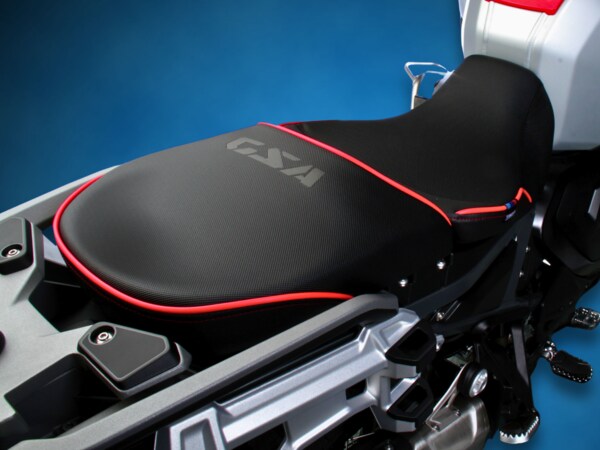 Sargent's Performance Plus aftermarket motorcycle seat features the BMW GSA logo on the R 1300GSA.